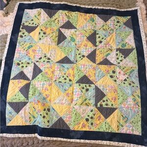 2 Hedgehogs Handmade Kids Patchwork Quilt - Yellow, Green, Blue, Gray